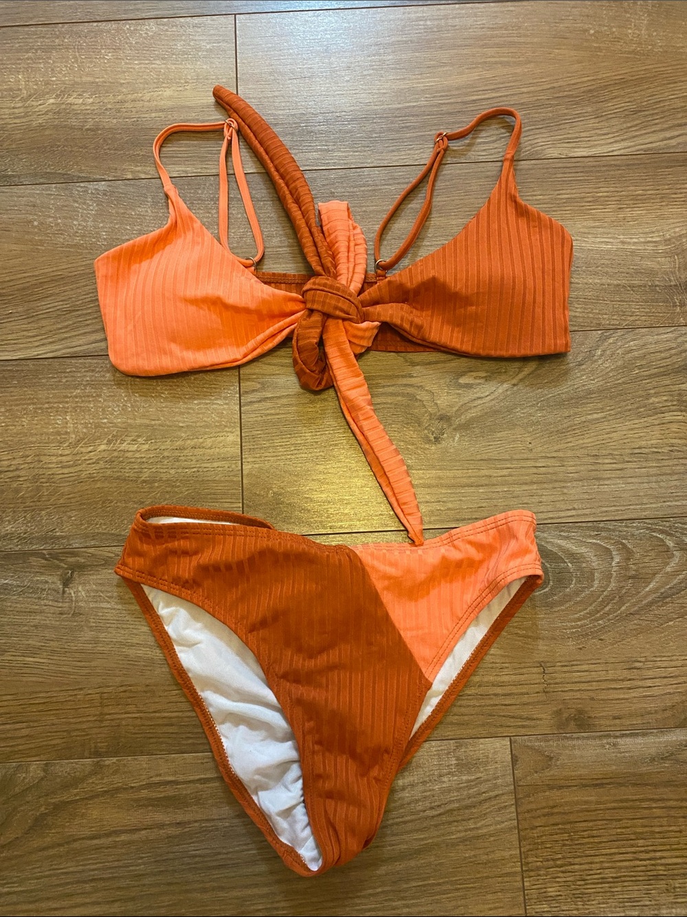 Ribbed Two-Tone Orange Bikini Set